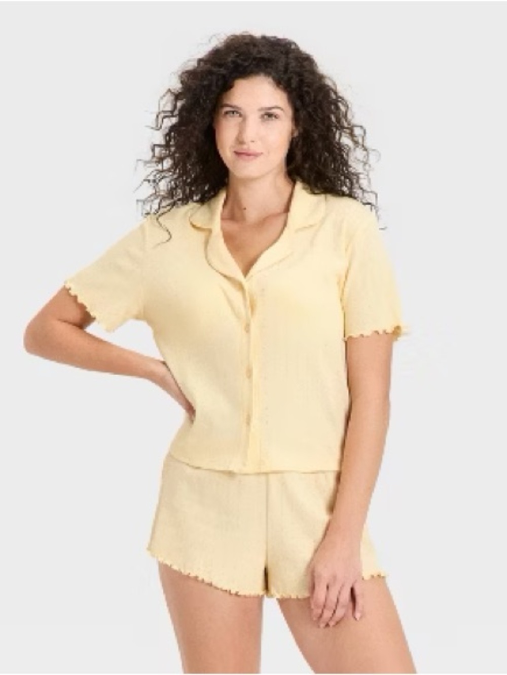 NWT wild fable Pale Yellow Ribbed Short Pajama Set